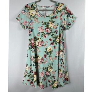 JollieLovin T-Shirt Dress S Mint Green Floral Short Sleeve Pockets‎ Cottagecore
